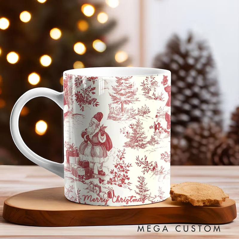 Personalised Vintage Christmas Toile De Jouy Coffee Mug