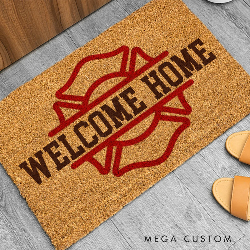 Personalized Firefighter Welcome Home Doormat with Maltese Cross Gift for Firefighter Families