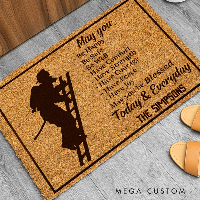 Personalized Firefighter Blessing Doormat with Custom Family Name Gift for Firefighter Families