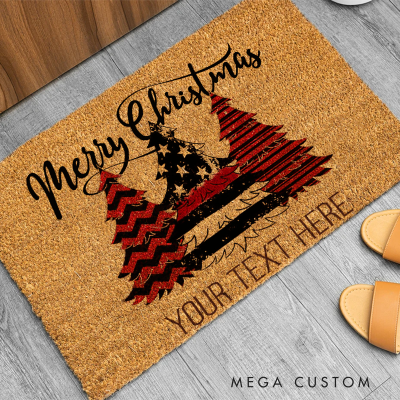 Personalized Merry Christmas Doormat with Custom Text and Festive Design Gift for Firefighter Families