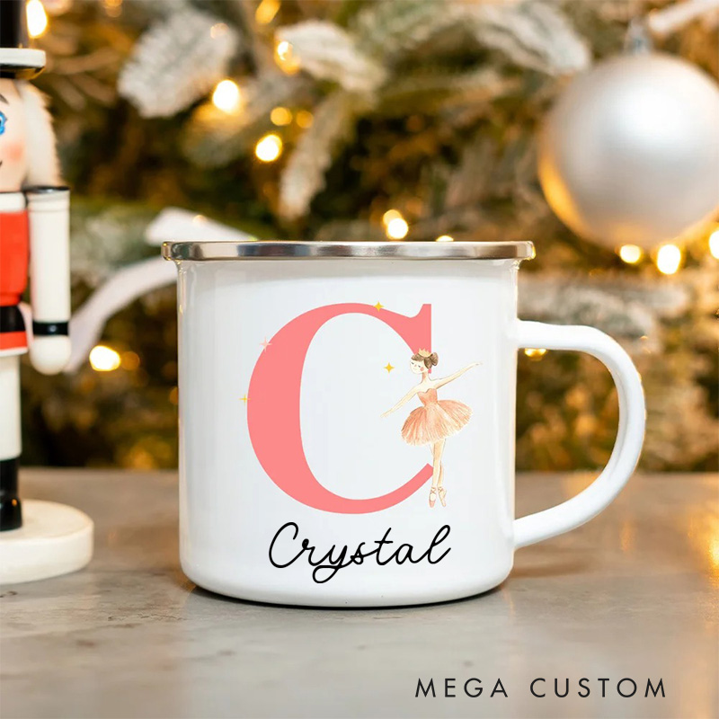 Personalized Cartoon Nutcracker Dance Lover Enamel Mug with Initial and Name Back to School Birthday Gift for Kids