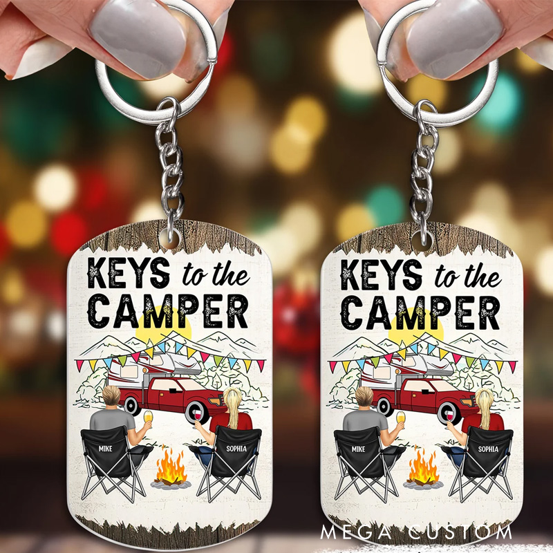 Personalized Keys To The Camper Keychain Custom Camping Lovers Couples Keychain Gift for Husband Wife