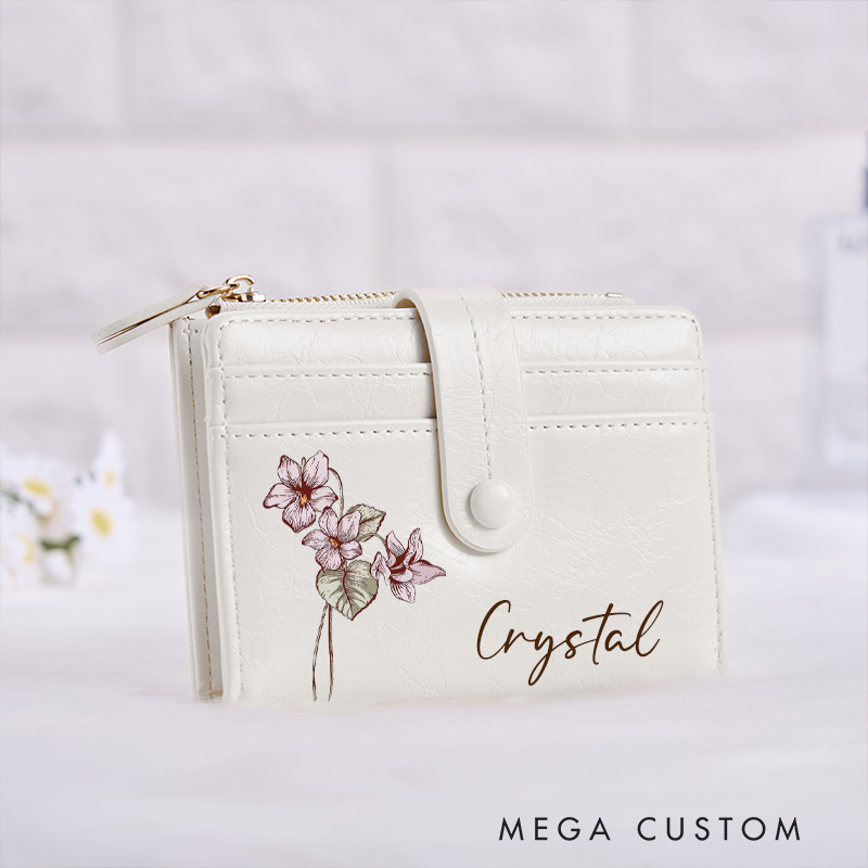 Personalized Floral Elegance Wallet with Delicate Blossom Illustration and Custom Name for Graceful Style Wallet