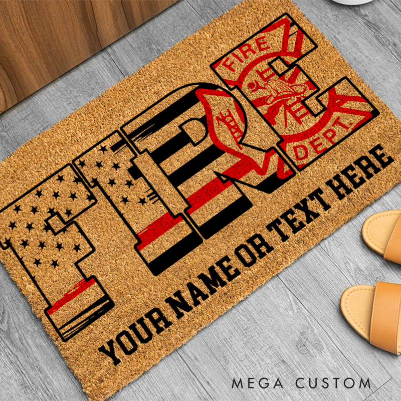 Personalized Firefighter Doormat with Custom Name or Text Gift for Firefighter Families