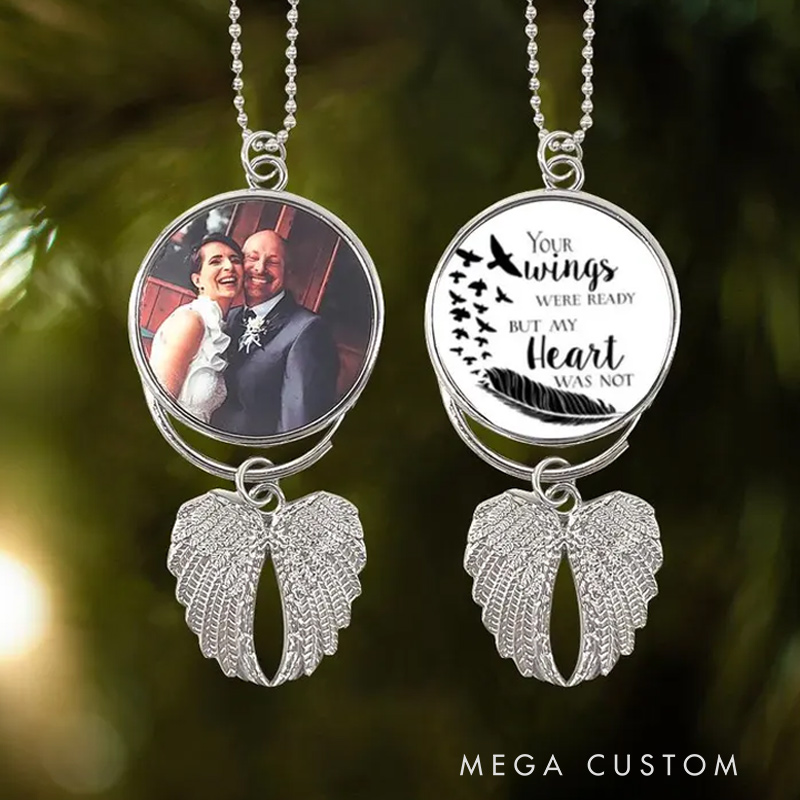 Personalized Photo Angel Wings Memorial Hanging Charm Custom Rear View Mirror Charm Remembrance Gift Memorial Guardian Angel Car Charm