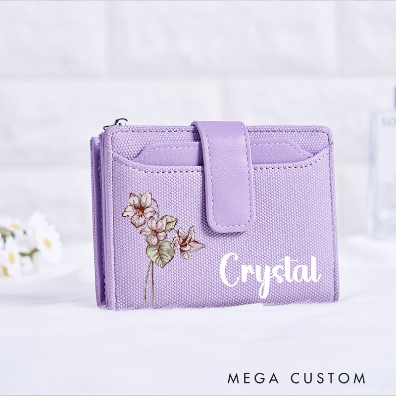 Personalized Chic Lavender Wallet with Delicate Floral Accents and Custom Name for Elegant Everyday Use Wallet