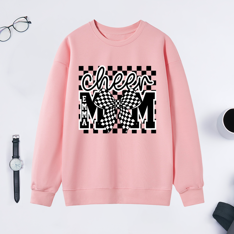 Personalized Cheer Mom Sweatshirt with Custom Name and Stylish Bow Design A Unique and Thoughtful Gift for Cheerleading Moms