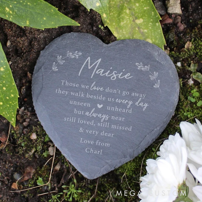 Personalized Graveside Memorial Ornament Memorial Plaque Slate Heart Shaped Cemetery Grave Decoration Loved One Remembrance Gift