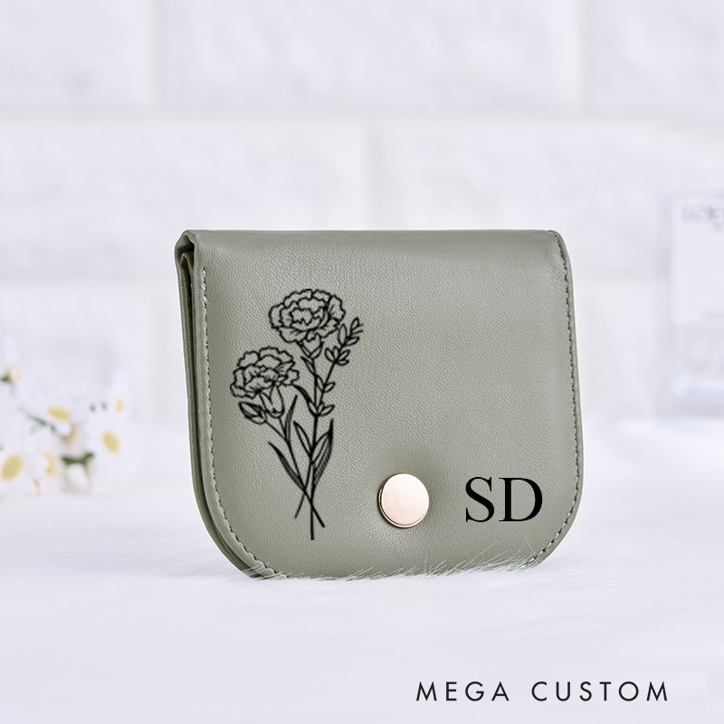 Personalized Minimalist Sage Wallet with Elegant Floral Line Art and Initials for Sophisticated Everyday Use Wallet