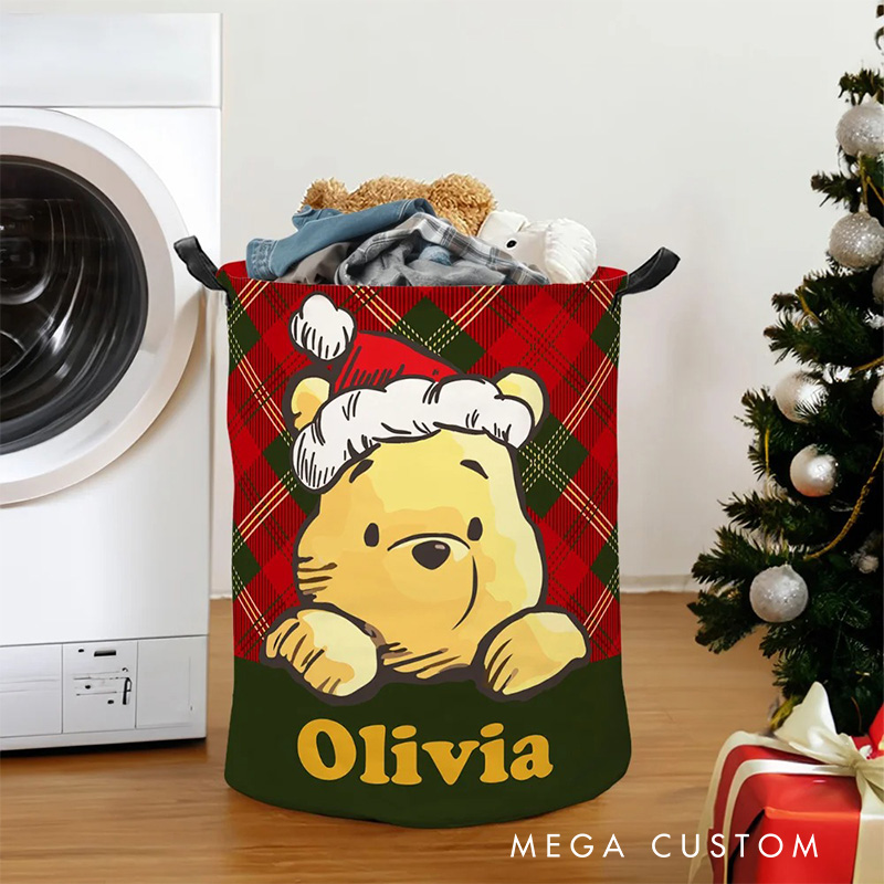 Personalized Santa Hat Cartoon Bear Collapsible Storage Basket for Laundry Toys Organizer Cartoon Lover Gift for Kids