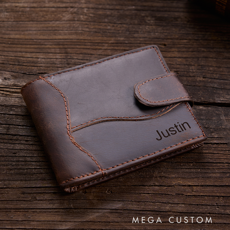 Personalized Leather Wallet For Men Engraved Crazy Horse Wallet Leather Gift for Him Groomsman Gift Boyfriend Gift Dad Gift Husband Gift