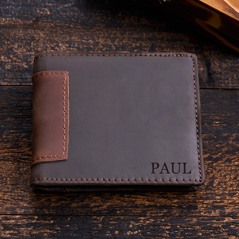 Personalized Leather Wallet For Him Engraved Crazy Horse Wallet Mens Wallet Groomsmen Wallet Boyfriend Gift Dad Gift Husband Gift