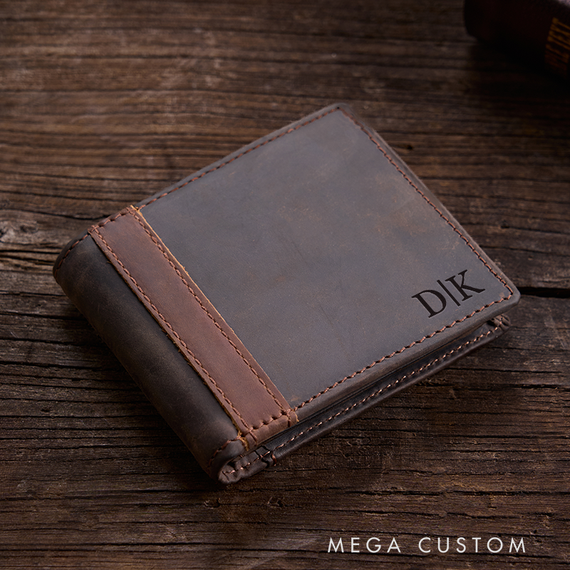 Personalized Leather Wallet Engraved Crazy Horse Wallet Custom Men's Wallet Birthday Gift for Him Groomsman Gift Boyfriend Gift Dad Gift Husband Gift