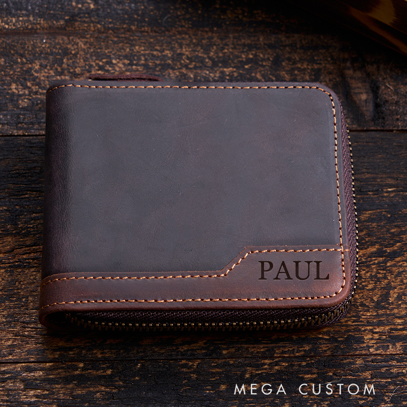 Personalized Leather Wallet For Him Crazy Horse Leather Wallet Engraved Mens Wallet Minimalist Wallet Anniversary Gift For Him Boyfriend Gift Dad Gift Husband Gift