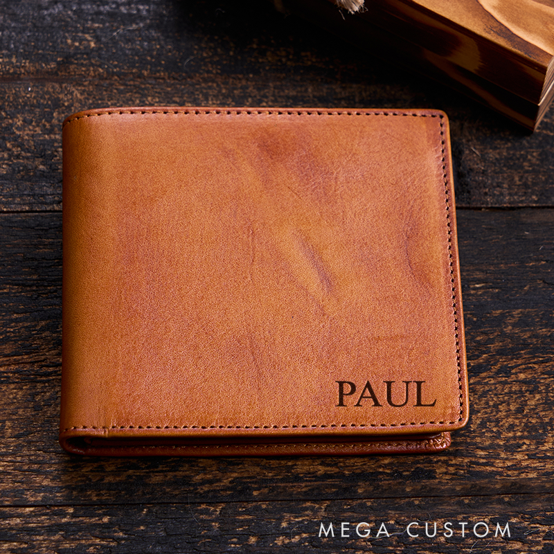 Personalized Leather Wallet For Him Engraved Wallet Men's Leather Wallet Minimalist Wallet Anniversary Gift For Him Boyfriend Gift Dad Gift Husband Gift