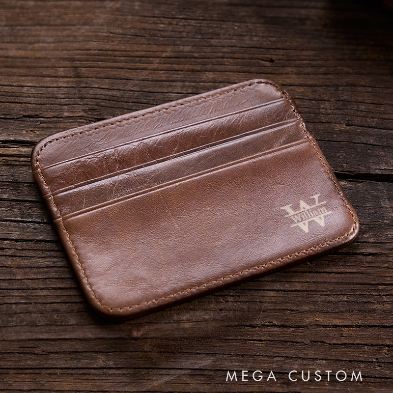 Personalized Leather Wallet Leather Card holder Engraved Mens Wallet Minimalist Wallet Slim Wallet ID Holder Anniversary Gift For Him Birthday Gifts for Boyfriend Dad Husband