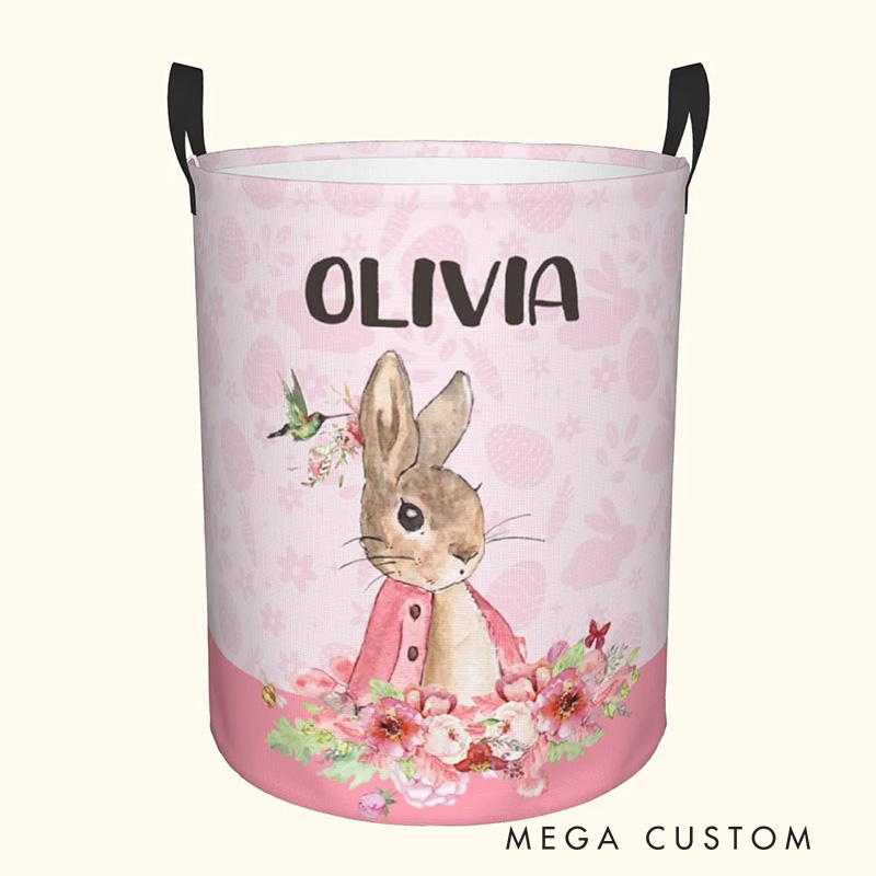 Personalized Cartoon Rabbit Bunny Collapsible Storage Basket for Laundry Toys Organizer Cartoon Lover Gift for Kids