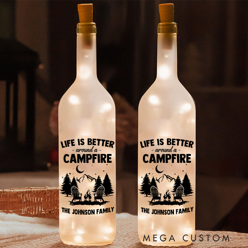 Personalized Life Is Better Around a Campfire Bottle Lamp for Outdoor Enthusiasts Gift for Camping