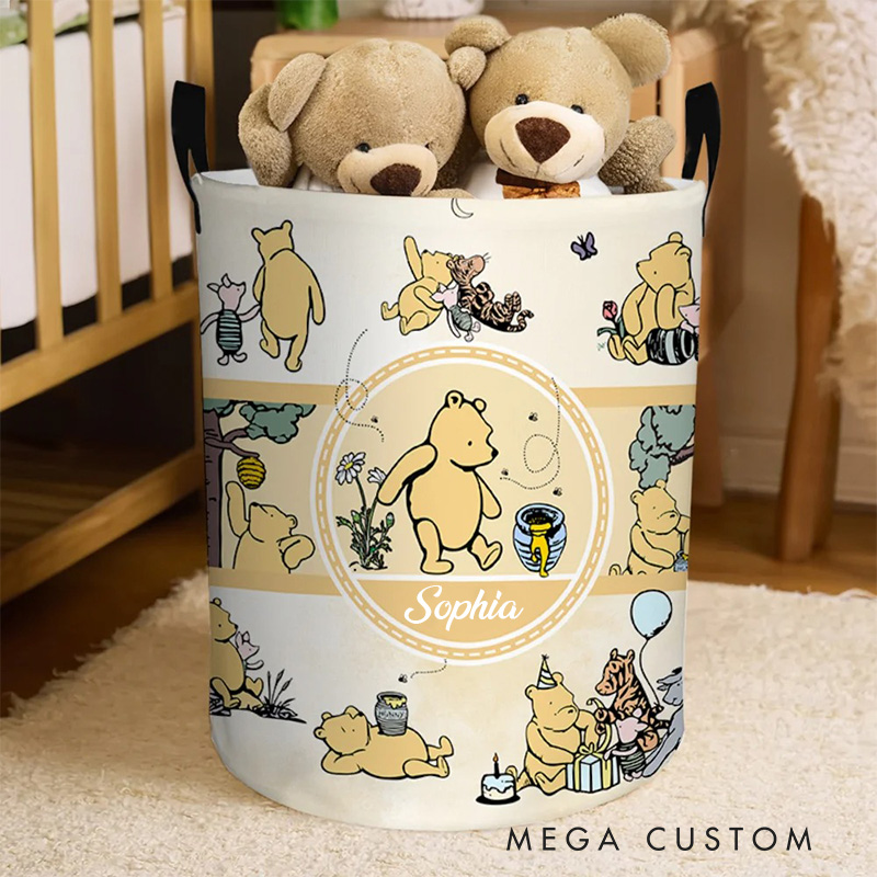 Personalized Cartoon Bear's Friends Collapsible Storage Basket for Laundry Toys Organizer Cartoon Lover Gift for Kids
