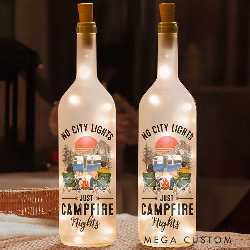Personalized Bottle Lamp No City Lights Just Campfire Nights Bottle Lamp Couples Camping Bottle Lamp Gift for Outdoors Adventures