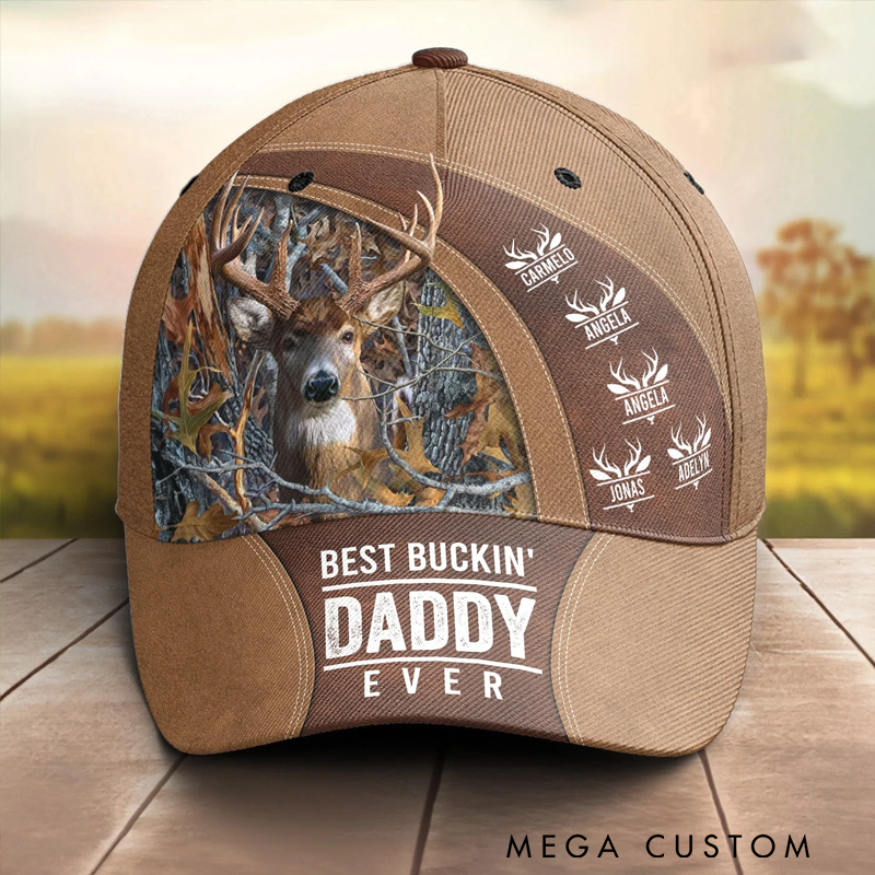 Personalized 3D Hunting Cap Best Buckin'Dad Ever Custom Papa Grandpa Father Outdoor Hunting Enthusiasts Hat Gift for Hunting Lover