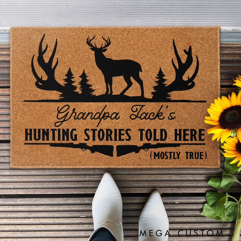 Personalized Hunting Stories Told Here Hunting Doormat Hunting Decor Funny Welcome Mat Gift Hunting Enthusiasts