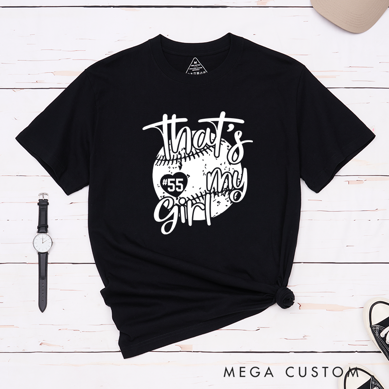 Personalized Softball T-Shirt Design Featuring Customizable Player Number Heart-Shaped Accent Playful Handwritten Script Font and Distressed Softball Graphic for a Stylish and Sentimental Look