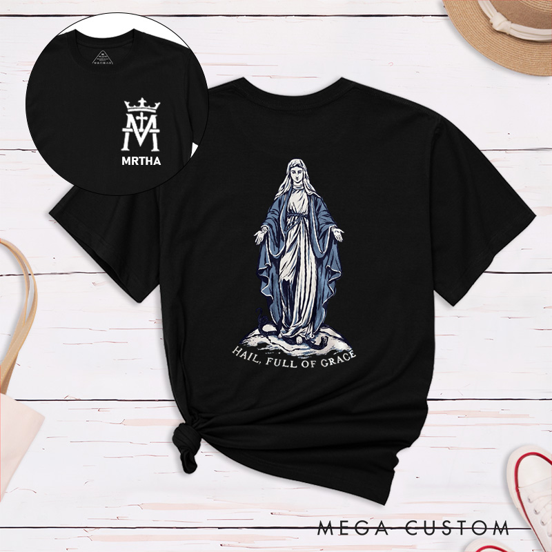Personalized Our Lady of Grace Classic T-Shirt with Name Christian Shirt Hail Full of Grace Tee Religious Gift Catholic Gift