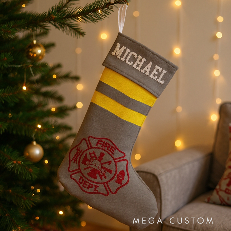 Personalized Firefighter Themed Christmas Stocking Santa’s Favorite Firefighter Design Stocking Xmas Gift