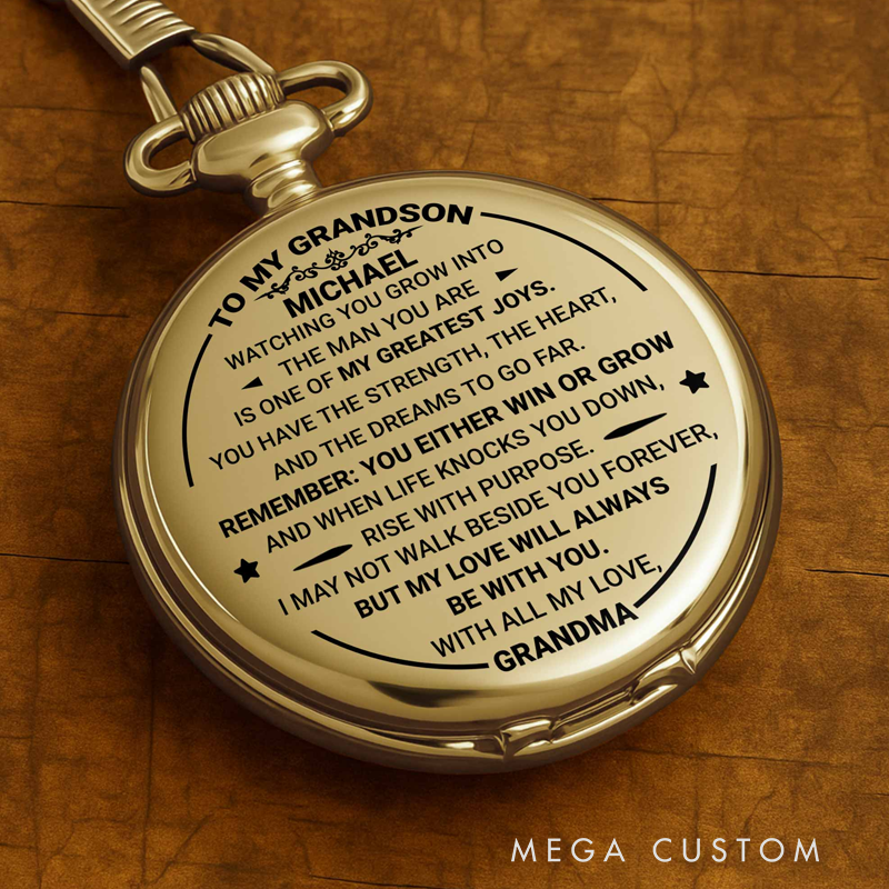Personalized To My Grandson Watching You Grow Love from Grandma Pocket Watch Gift for Grandsons