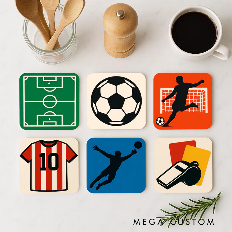 Personalized Soccer Themed Coaster Set Perfect Gift for Sports Fans and Game Day Enthusiasts