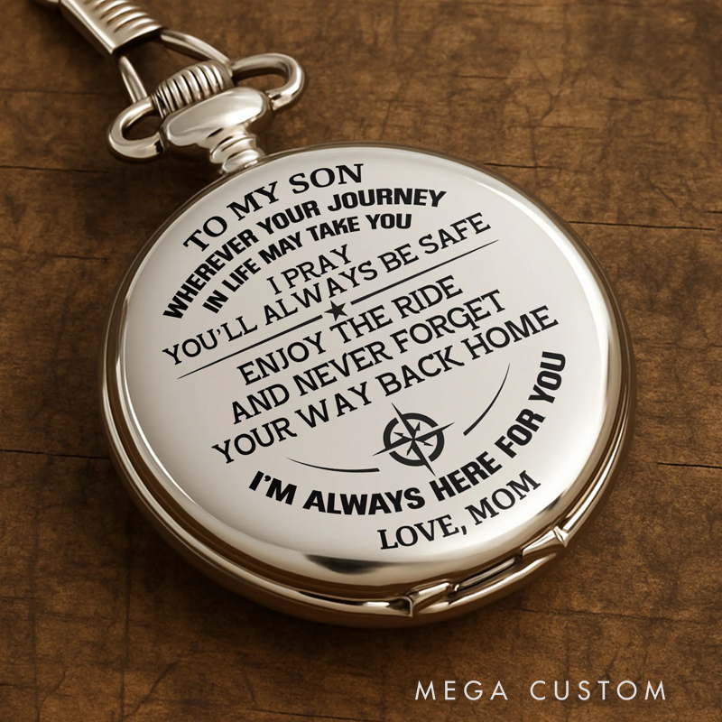 Personalized Wherever Your Journey Compass Pocket Watch Gift for Son