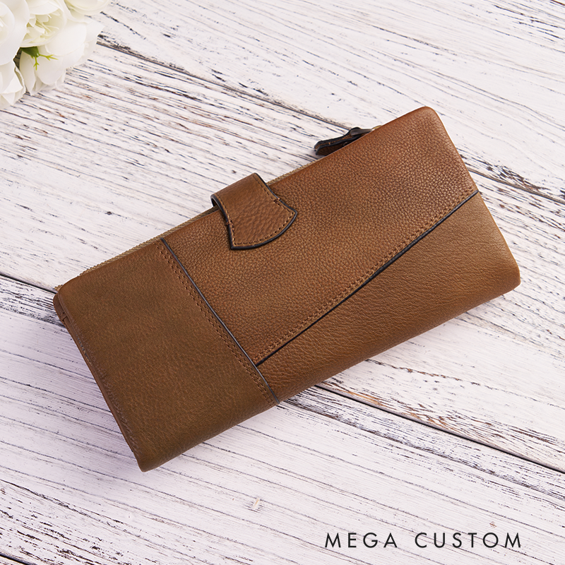 Personalizedustom Birth Flower Women Wallet Engraved Leather Wallet Birth Flower Monogram Wallet Women's Purse Gift For Her Gift For Mother Birthday Gift