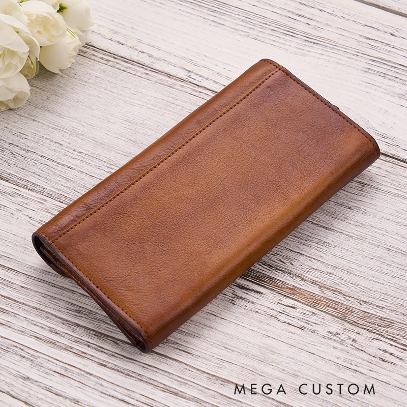 Personalizedustom Birth Flower Women Wallet Engraved Leather Wallet Birth Flower Monogram Wallet Women's Purse Gift For Her Gift For Mother Birthday Gift
