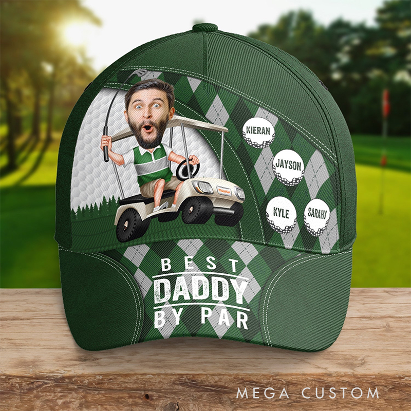 Personalized "Best Grandpa by Par" Golf Cap with Custom Names  