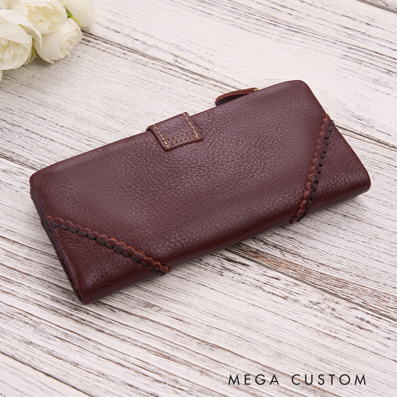 Personalized Leather Wallet For Her Birth Flower Wallet with Name Engraved Wallet For Women Leather Purse Birthday Gift For Her Gift For Mother Bridesmaid Gift Christmas Gift