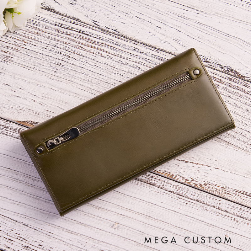 Personalized Leather Wallet for Women Engraved Leather Wallet with Name Women Slim Wallet Clutch Purse Leather Wallet With Zipper Unique Gift for Her Birthday Gifts
