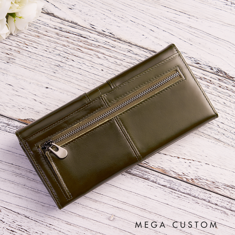 Personalized Leather Wallet for Women Engraved Leather Wallet with Name Women Slim Wallet Clutch Purse Leather Wallet With Zipper Unique Gift for Her Birthday Gifts
