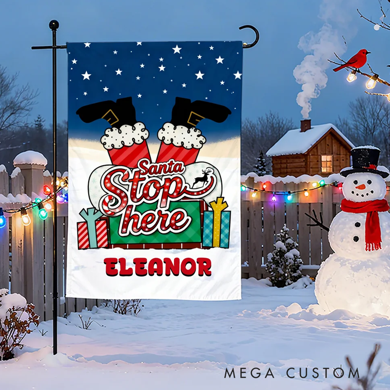 Personalised Santa Stop Here Chimney Santa Claus Garden Flag with Text Yard Porch Decor Christmas Gift 