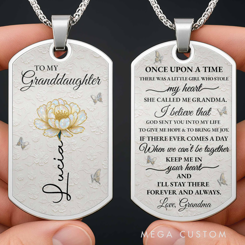 Personalized To My Granddaughter Love You Forever Flower Necklace Personalized Custom Dog Tag Necklace Gift for Granddaughters