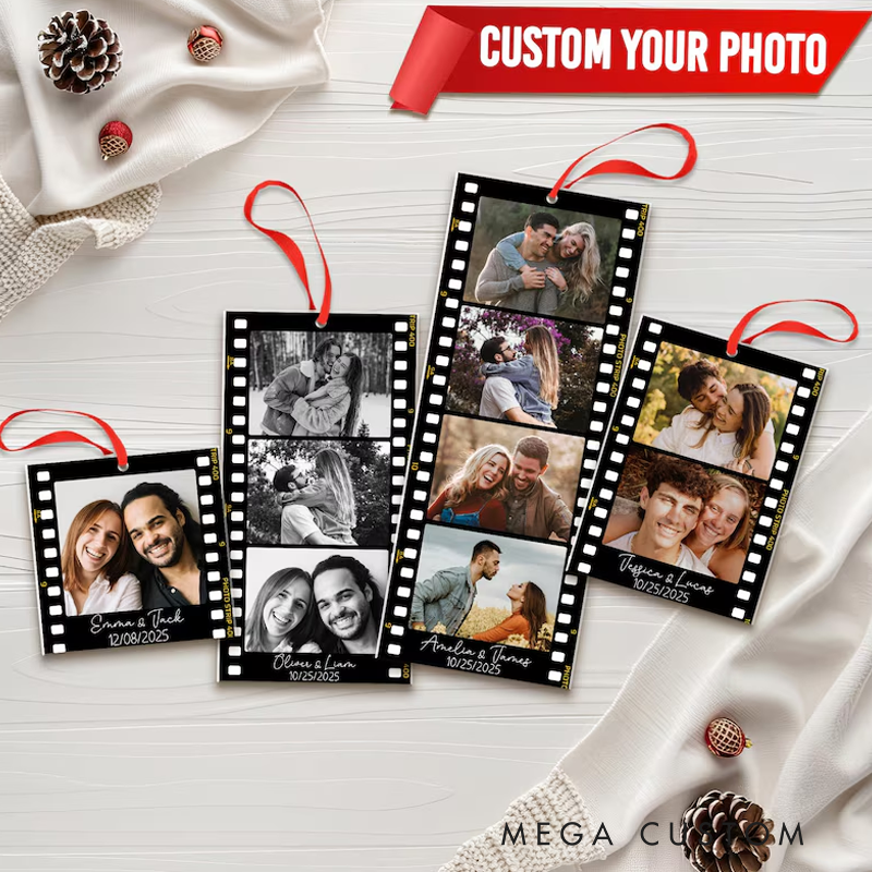 Personalized Film Strip Photo Ornament for Christmas Tree Custom Couple Picture Keepsake