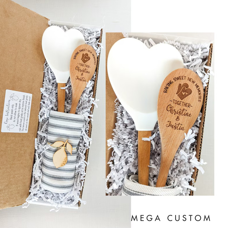 Personalized Wooden Spoon and Spatula Baking Tools with Name Engraved Baking Gift Box Set for Baker Baking Lover Gift