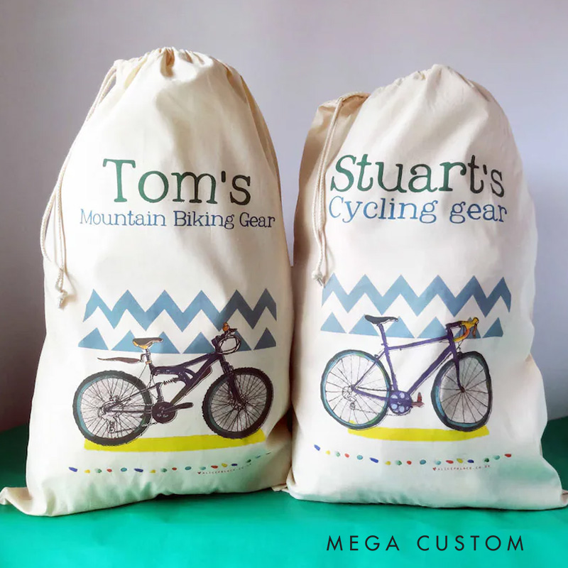 Personalized Merry Christmas Sack Family Christmas Gift Wrap Bag Cycling Kit Sack Cotton Sports Bag Gift for Cyclist