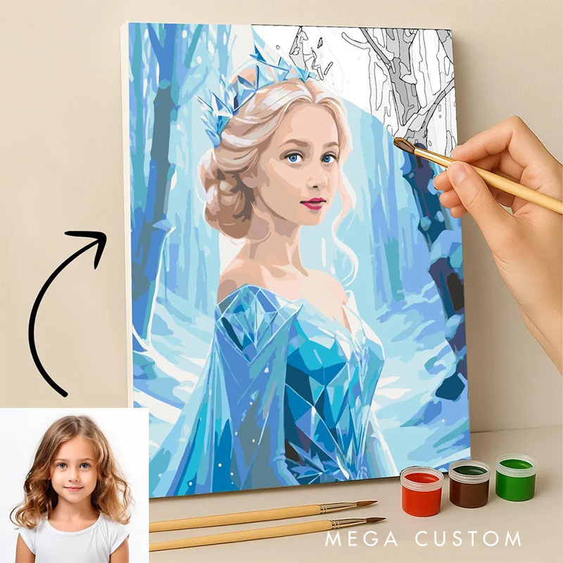 Personalized Ice Princess Paint by Numbers Painting Upload Your Photo for Art Lovers Cartoon Lovers Painting Gift for Kids Birthday