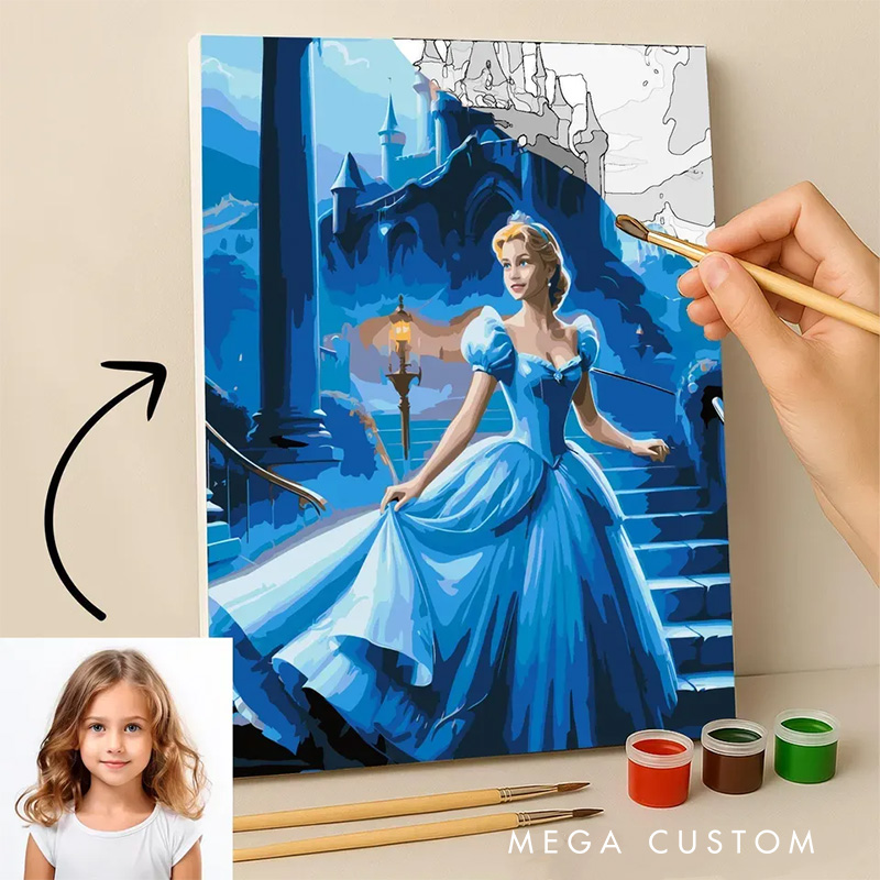 Personalized Night Princess Paint by Numbers Painting Upload Your Photo for Art Lovers Cartoon Lovers Painting Gift for Kids Birthday