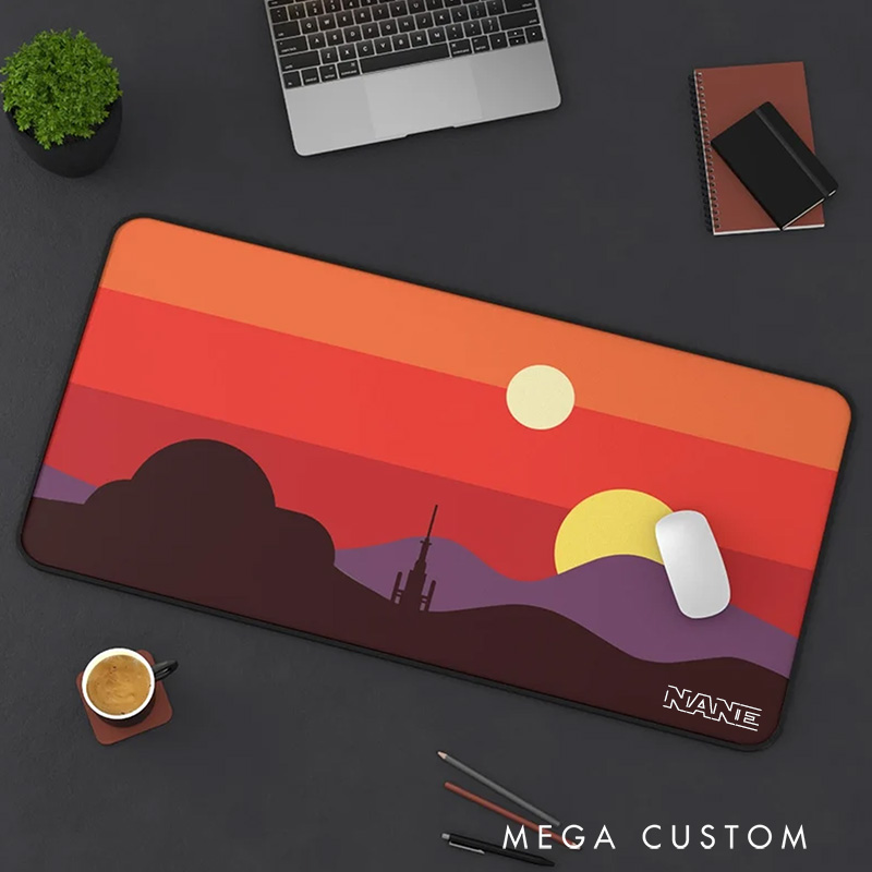 Personalized Sunset Landscape Desk Mat Custom Work or Gaming Mousepads Gift for Geek Nerd Lover