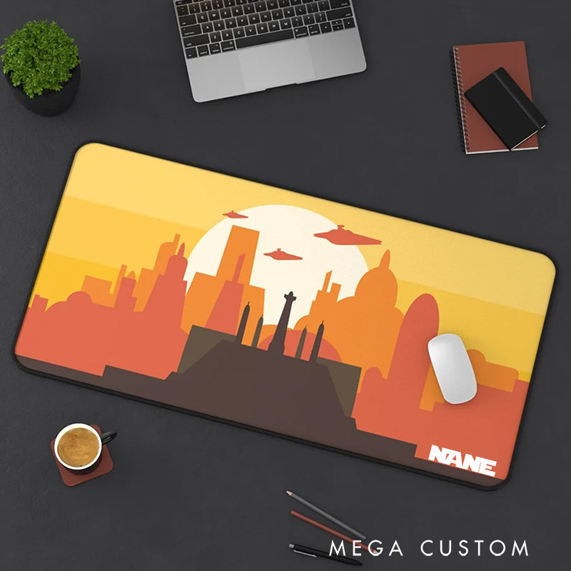 Personalized Futuristic Cityscape Desk Mat Custom Work or Gaming Mousepads Gift for Geek Nerd Lover