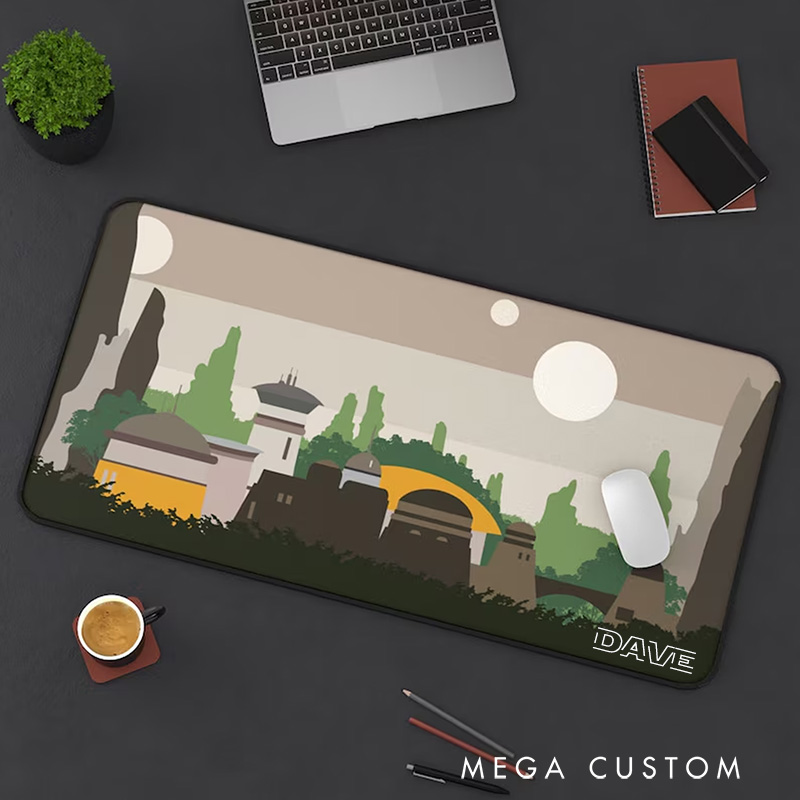 Personalized Futuristic Alien Landscape Mousepads Custom Work or Gaming Desk Mat Gift for Sci-Fi Geek Nerd Lover