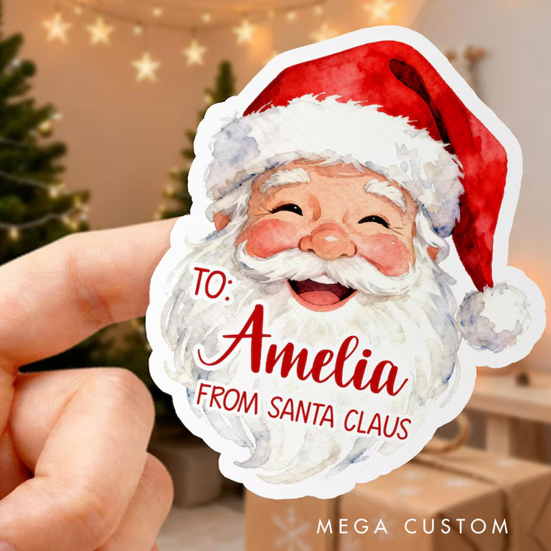 Personalized Santa Claus Christmas Sticker with Custom Name and Festive Greeting for Special Gift Tags Christmas Sticker