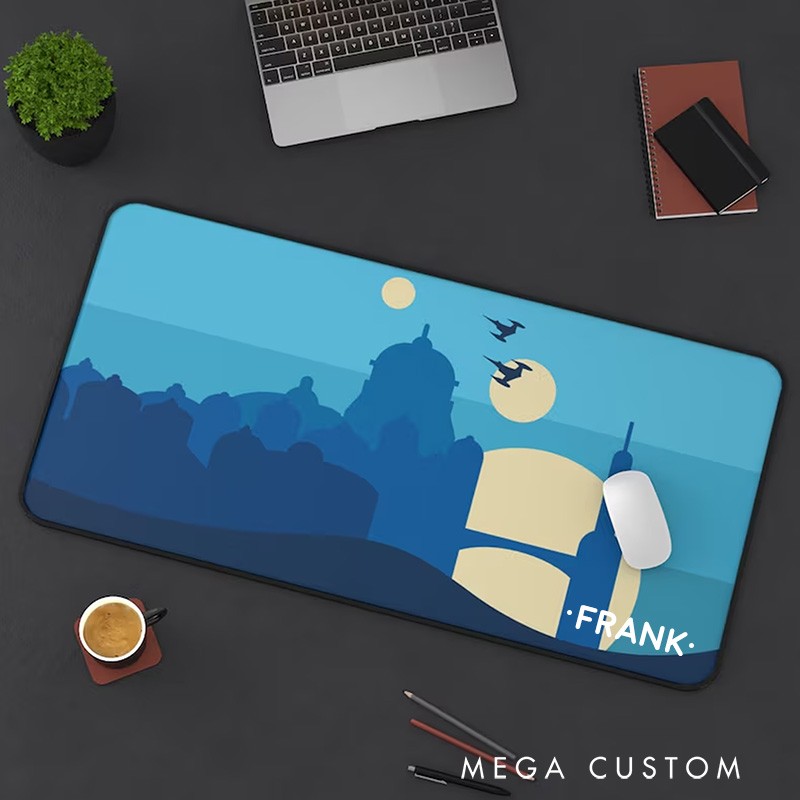 Personalized Sci-Fi Futuristic Skyline Desk Mat Custom Work or Gaming Mousepads Gift for Sci-Fi Geek Nerd Lover